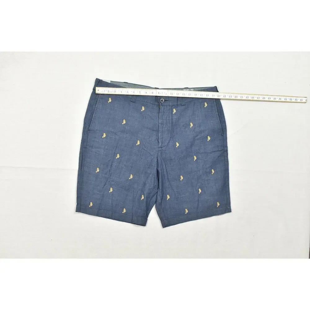 J.Crew Men's Size 40 Blue Chambray Seahorse Embroidered Chino Shorts 10.5 Inseam